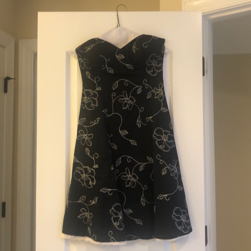 Strapless black floral dress